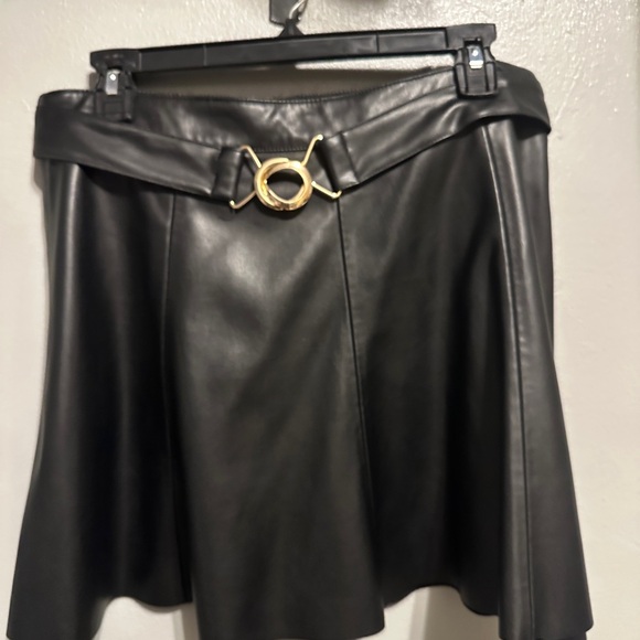 Zara Dresses & Skirts - Zara Black Faux Leather Skirt with Gold Buckle